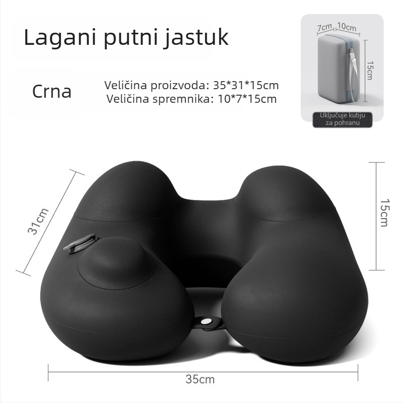 Naduvljiva U-oblikovana putna jastučnica za vrat – prijenosna potporna jastuk, Ice Silk tkanina, PVC punilo, za odrasle