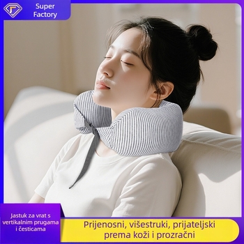 U-oblikovani jastuk za vrat s punjenjem od čestica pjene, pamuk materijal, japanski stil, prijenosni putni jastuk