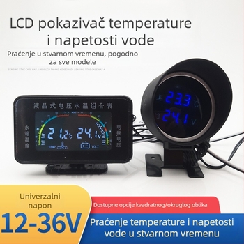 LCD automobilni mjerač temperature vode i voltmetar (2-u-1), 12V/24V univerzalno