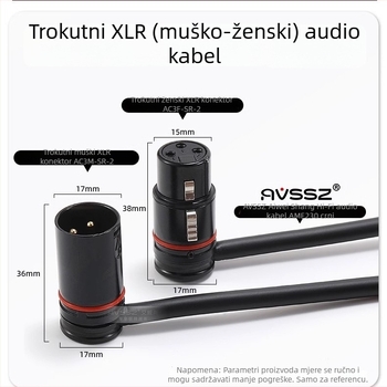 AVSSZ XLR kabel za mikrofon, kratki, pozlaćeni, muški i ženski konektori, L‑oblik, FX3