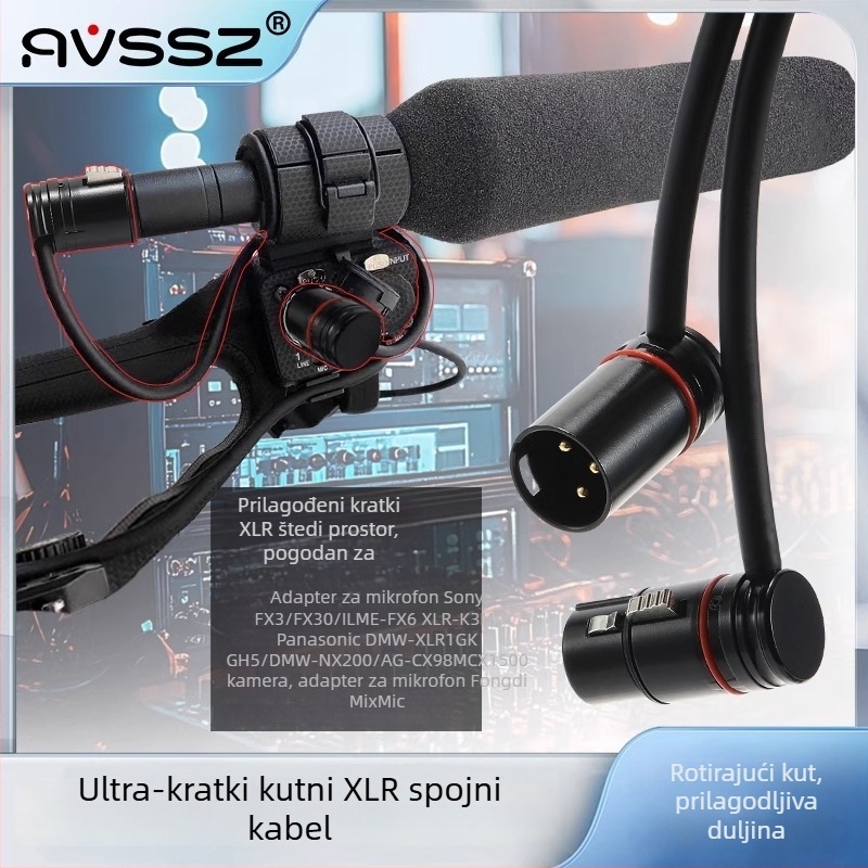 AVSSZ XLR kabel za mikrofon, kratki, pozlaćeni, muški i ženski konektori, L‑oblik, FX3