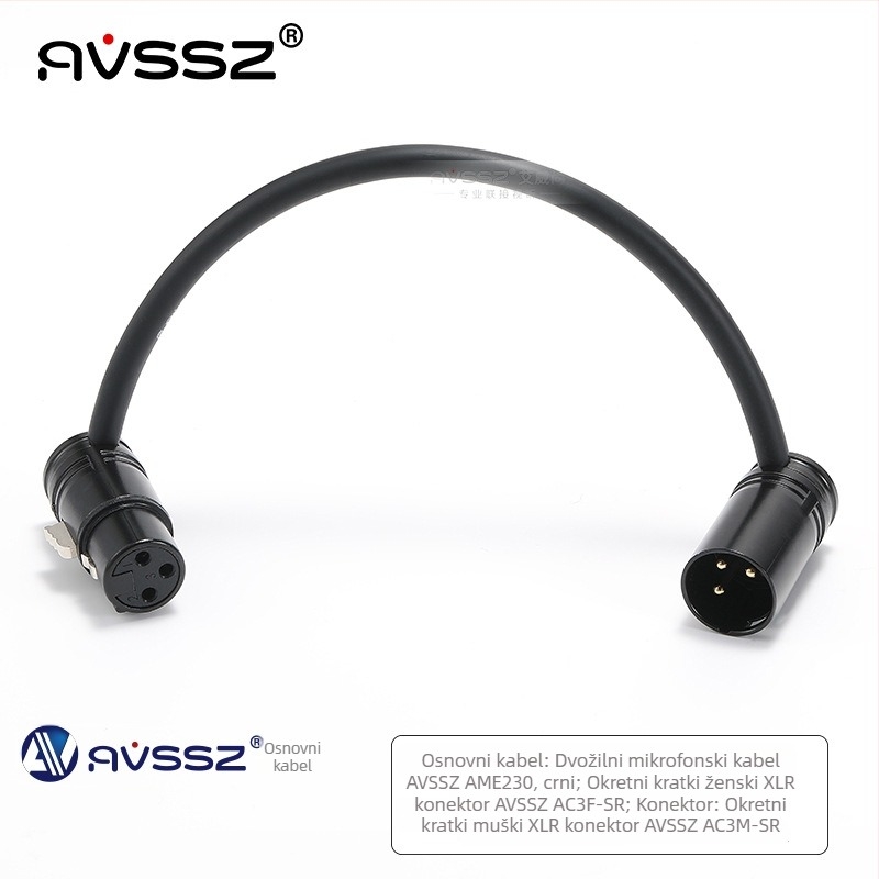 AVSSZ XLR kabel za mikrofon, kratki, pozlaćeni, muški i ženski konektori, L‑oblik, FX3