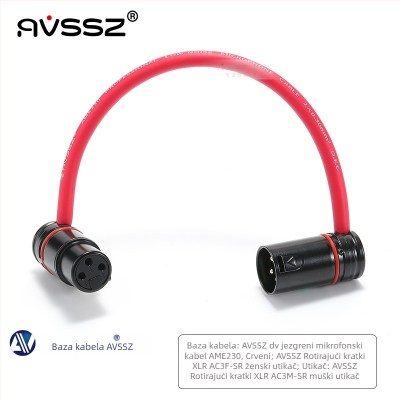 AVSSZ XLR kabel za mikrofon, kratki, pozlaćeni, muški i ženski konektori, L‑oblik, FX3
