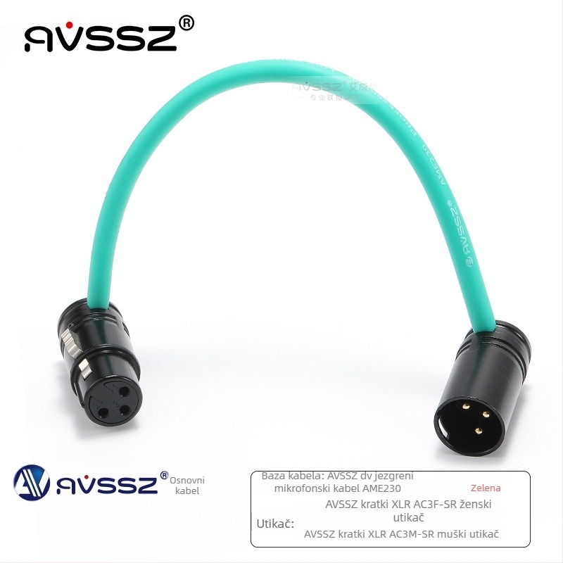 AVSSZ XLR kabel za mikrofon, kratki, pozlaćeni, muški i ženski konektori, L‑oblik, FX3