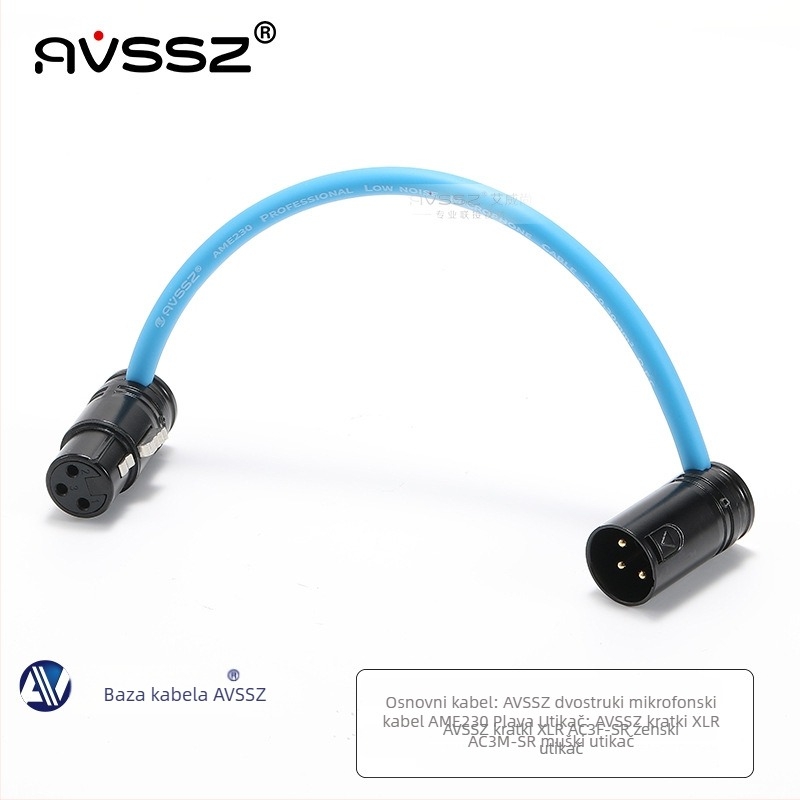 AVSSZ XLR kabel za mikrofon, kratki, pozlaćeni, muški i ženski konektori, L‑oblik, FX3