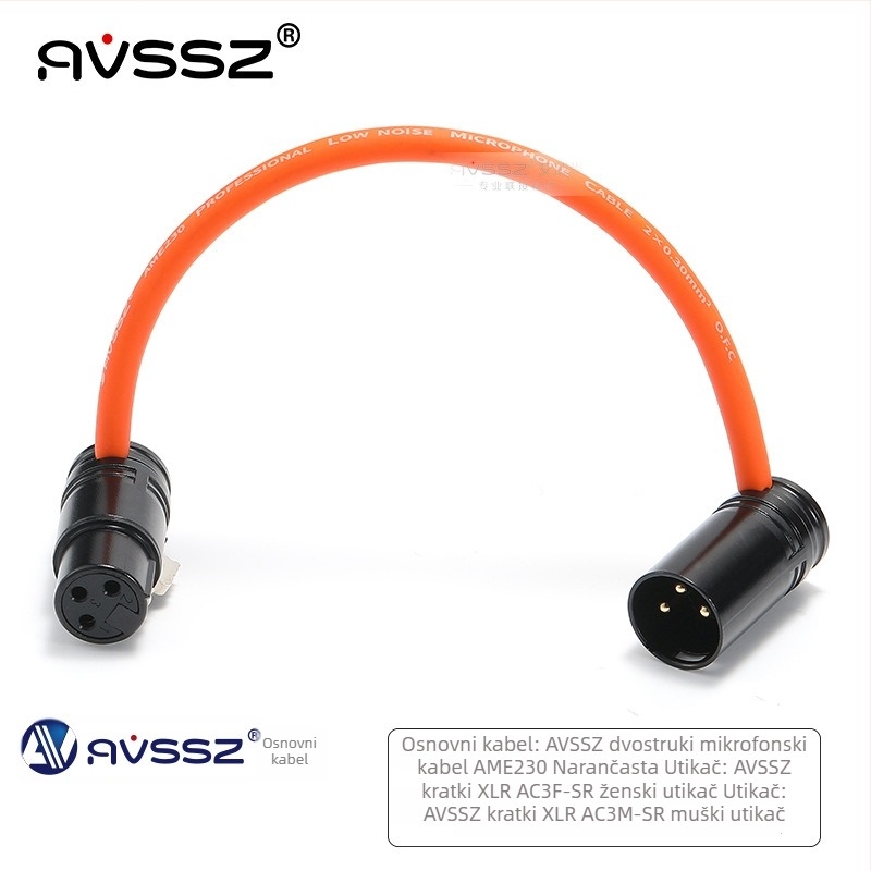 AVSSZ XLR kabel za mikrofon, kratki, pozlaćeni, muški i ženski konektori, L‑oblik, FX3