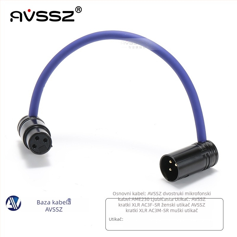 AVSSZ XLR kabel za mikrofon, kratki, pozlaćeni, muški i ženski konektori, L‑oblik, FX3