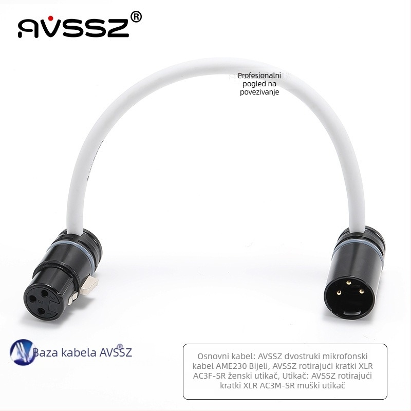 AVSSZ XLR kabel za mikrofon, kratki, pozlaćeni, muški i ženski konektori, L‑oblik, FX3