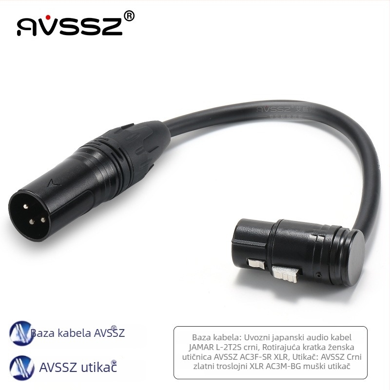 AVSSZ XLR kabel za mikrofon, kratki, pozlaćeni, muški i ženski konektori, L‑oblik, FX3