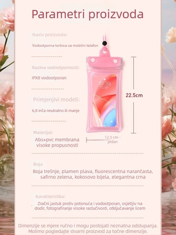 Vodootporna torbica za telefon s airbagom, dodirni ekran, 8 razina vodootpornosti, podvodno snimanje, za rafting i aktivnosti na otvorenom