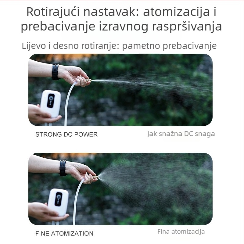 Električni raspršivač, Micro Spray serija; materijali: plast, silikon, mesing; namijenjeno kućnom vrtlarstvu i javnim zelenim površinama