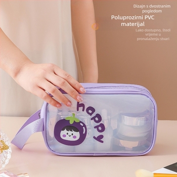 Kockasta prozirna PVC kozmetička torbica, višestruka namjena za putovanja i stolni prostor, moderan minimalistički stil