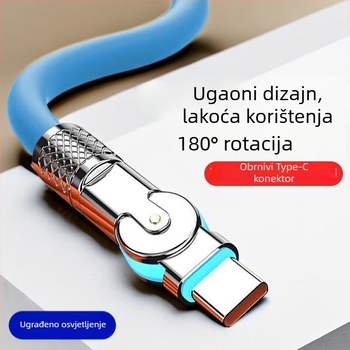 Rotirajući Android kabel za brzo punjenje 240W s LED za Huawei, Honor, Xiaomi i ViOP gaming telefone