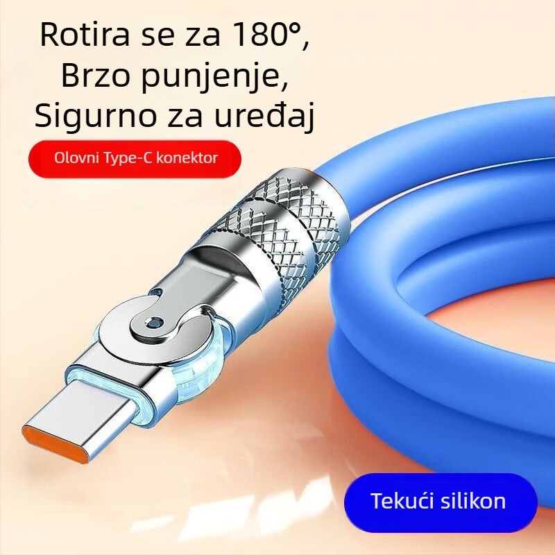 Rotirajući Android kabel za brzo punjenje 240W s LED za Huawei, Honor, Xiaomi i ViOP gaming telefone