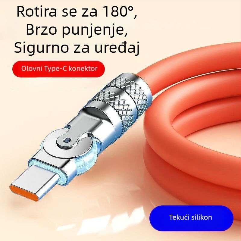 Rotirajući Android kabel za brzo punjenje 240W s LED za Huawei, Honor, Xiaomi i ViOP gaming telefone