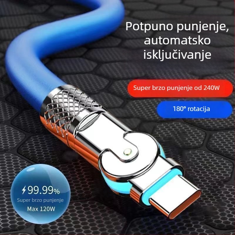 Rotirajući Android kabel za brzo punjenje 240W s LED za Huawei, Honor, Xiaomi i ViOP gaming telefone