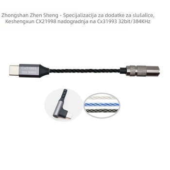 USB-C na 3,5 mm digitalni audio kabel, bakreno jezgro srebreni premaz, proces srebrnjenja, za slušalice i AUX auto liniju, model Kexin CX21998 Upgrade 31993