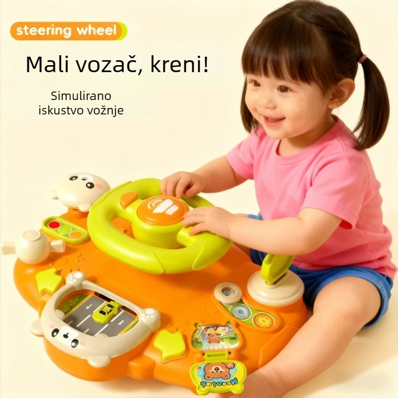 Volan za kolica – svjetla, glazba i igre roditelj-dijete; plastika; napajanje suhim baterijama; za bebe i djecu 0–3 godine