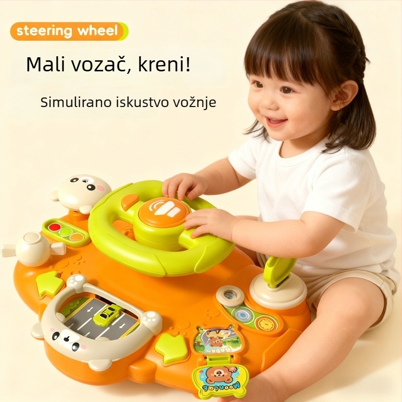 Volan za kolica – svjetla, glazba i igre roditelj-dijete; plastika; napajanje suhim baterijama; za bebe i djecu 0–3 godine