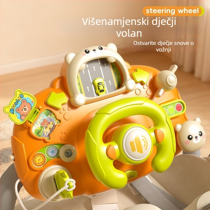 Volan za kolica – svjetla, glazba i igre roditelj-dijete; plastika; napajanje suhim baterijama; za bebe i djecu 0–3 godine