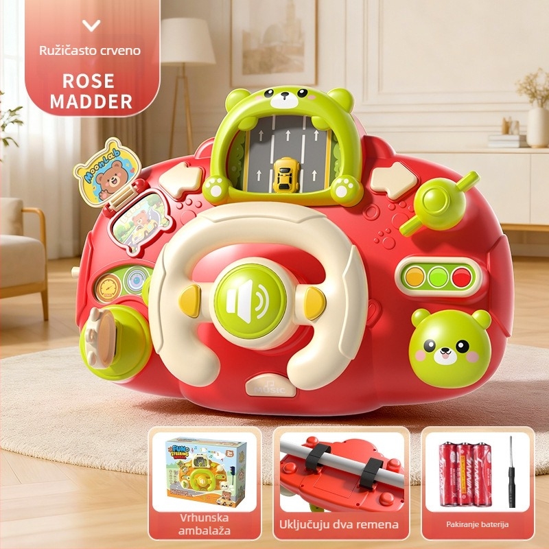 Volan za kolica – svjetla, glazba i igre roditelj-dijete; plastika; napajanje suhim baterijama; za bebe i djecu 0–3 godine