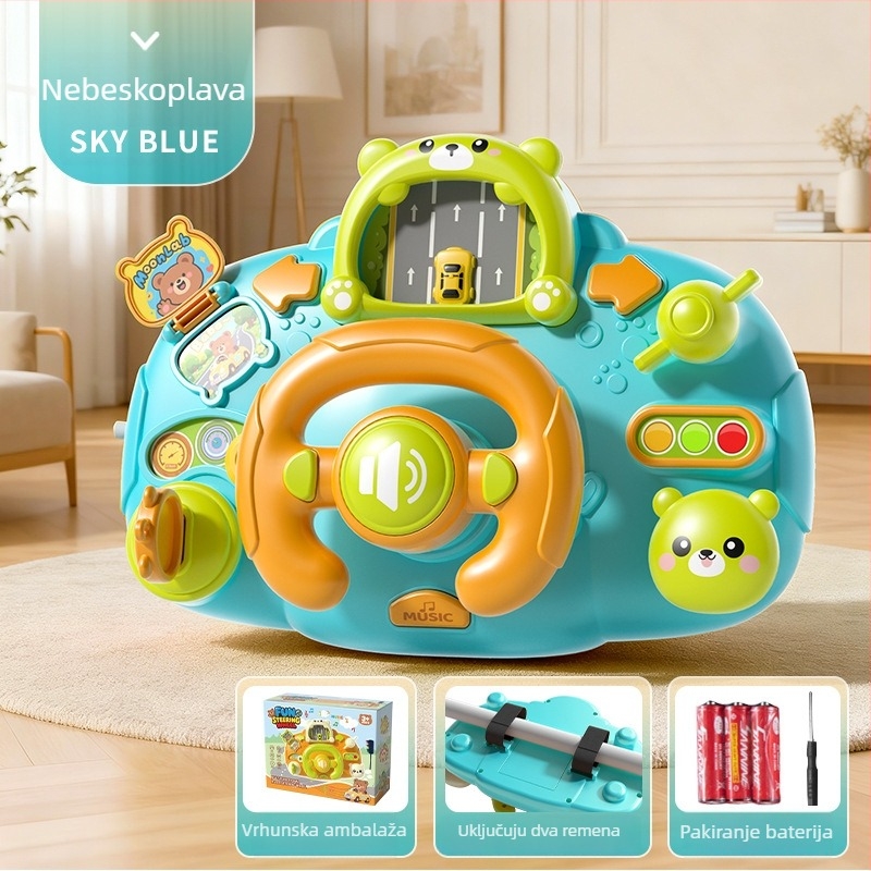 Volan za kolica – svjetla, glazba i igre roditelj-dijete; plastika; napajanje suhim baterijama; za bebe i djecu 0–3 godine