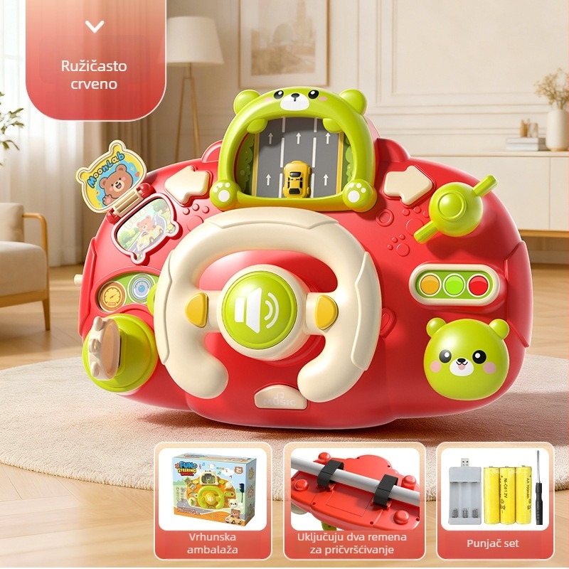 Volan za kolica – svjetla, glazba i igre roditelj-dijete; plastika; napajanje suhim baterijama; za bebe i djecu 0–3 godine