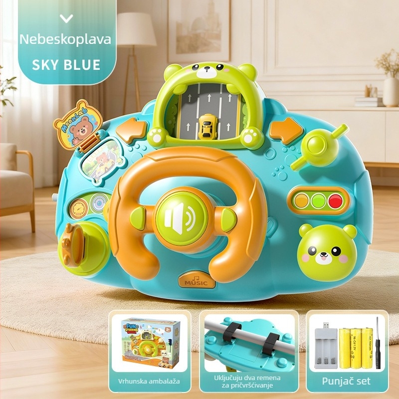 Volan za kolica – svjetla, glazba i igre roditelj-dijete; plastika; napajanje suhim baterijama; za bebe i djecu 0–3 godine