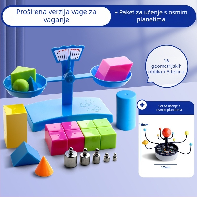 Balansna vaga za učenje – PP materijal, za djecu 3–6 godina, komplet s pladnjem i težinama