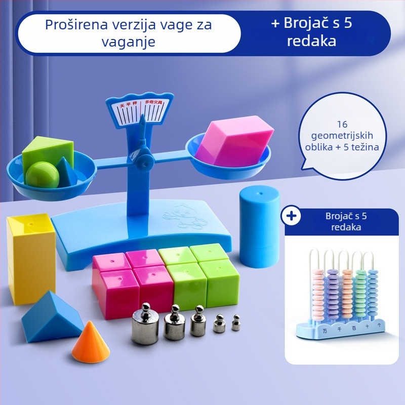 Balansna vaga za učenje – PP materijal, za djecu 3–6 godina, komplet s pladnjem i težinama