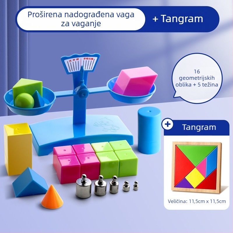 Balansna vaga za učenje – PP materijal, za djecu 3–6 godina, komplet s pladnjem i težinama
