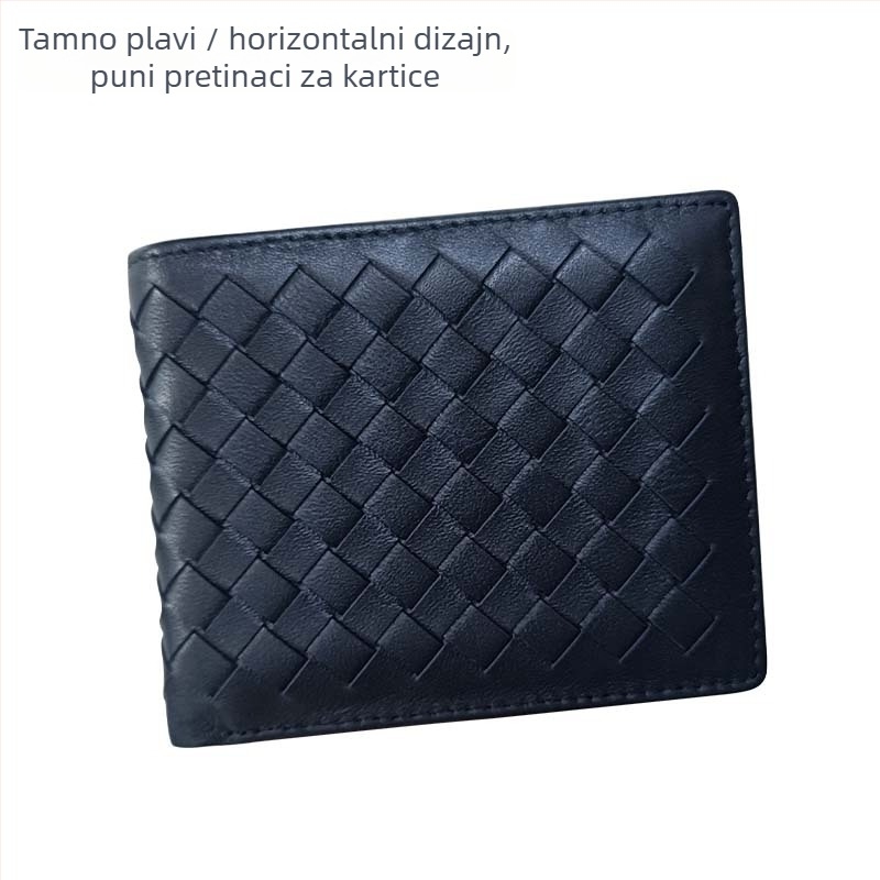 Muški kratki kožni novčanik s ručno tkanom ovčjom kožom, tanak dizajn s dvostrukim slojem