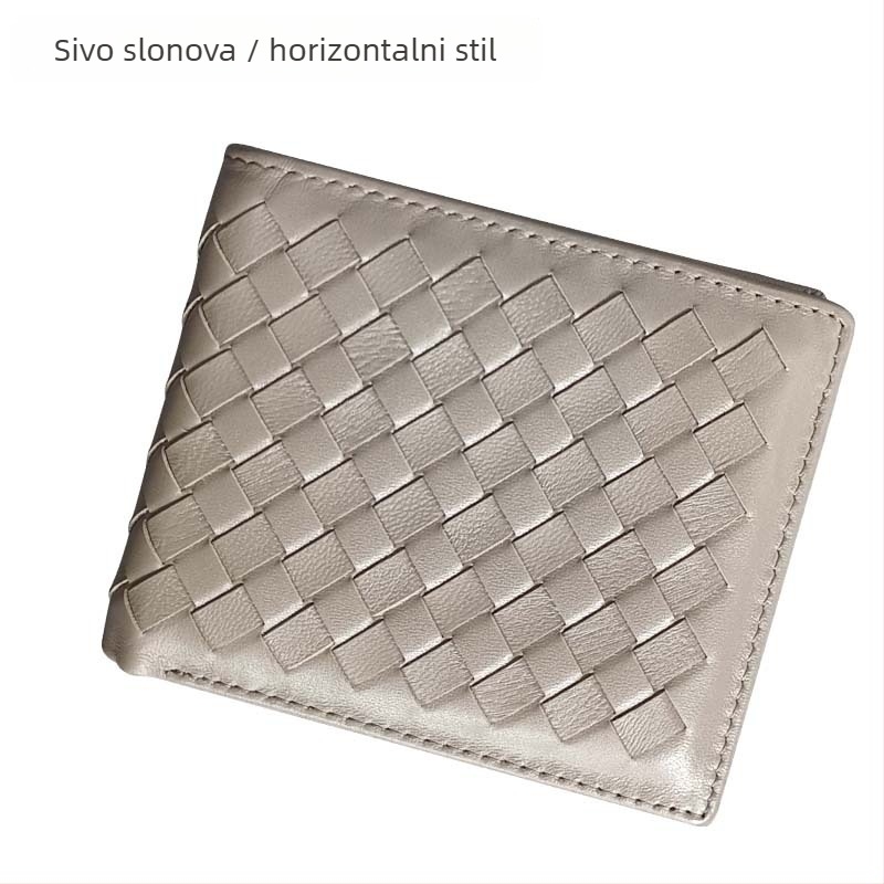Muški kratki kožni novčanik s ručno tkanom ovčjom kožom, tanak dizajn s dvostrukim slojem