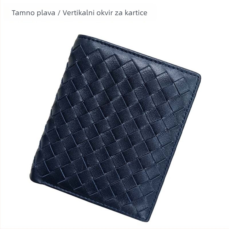 Muški kratki kožni novčanik s ručno tkanom ovčjom kožom, tanak dizajn s dvostrukim slojem