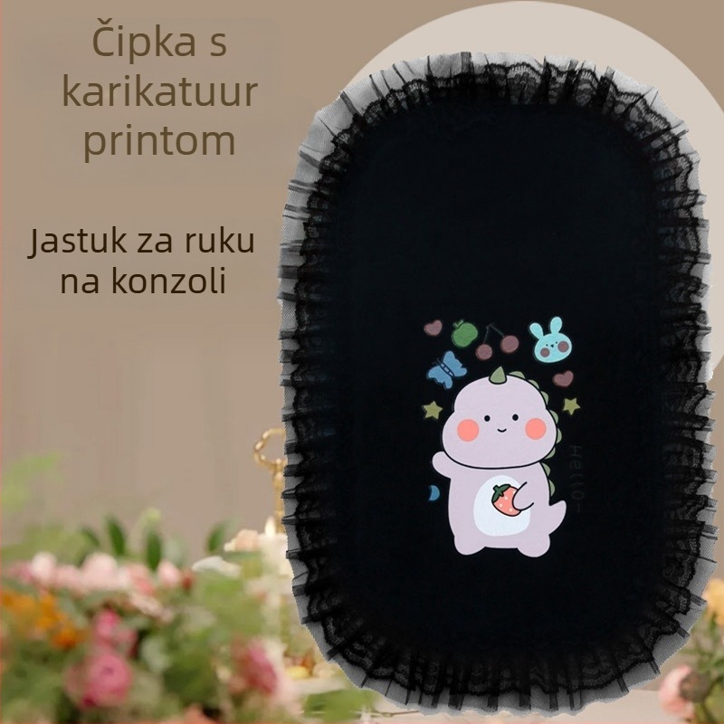 Podložak za središnji naslon za ruku automobila s dizajnom karikature i čipke; materijal velur; marka Vika; kompatibilan s kutijom za naslon s poklopcem