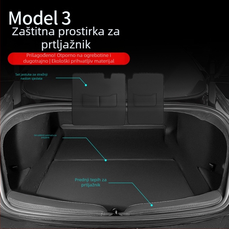 TYEE kožni unutarnji dekorativni tepih za Tesla Model 3/Y — zaštita stražnjeg naslona, unutarnji dekor, za sve sezone