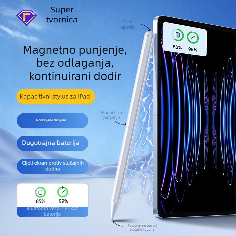 Kapacitativni stylus za iPad s magnetskim punjenjem, kompatibilan s Apple Pencil 2. generacije, plastično kućište, set s kutijom za pohranu