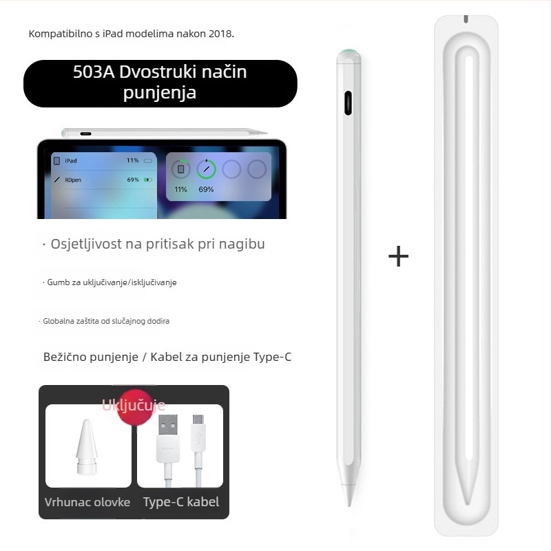 Kapacitativni stylus za iPad s magnetskim punjenjem, kompatibilan s Apple Pencil 2. generacije, plastično kućište, set s kutijom za pohranu
