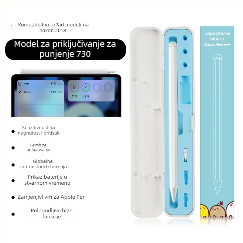 Kapacitativni stylus za iPad s magnetskim punjenjem, kompatibilan s Apple Pencil 2. generacije, plastično kućište, set s kutijom za pohranu