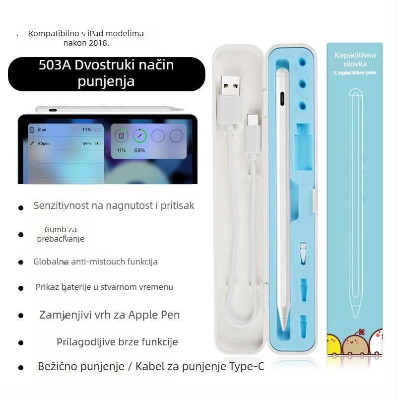 Kapacitativni stylus za iPad s magnetskim punjenjem, kompatibilan s Apple Pencil 2. generacije, plastično kućište, set s kutijom za pohranu