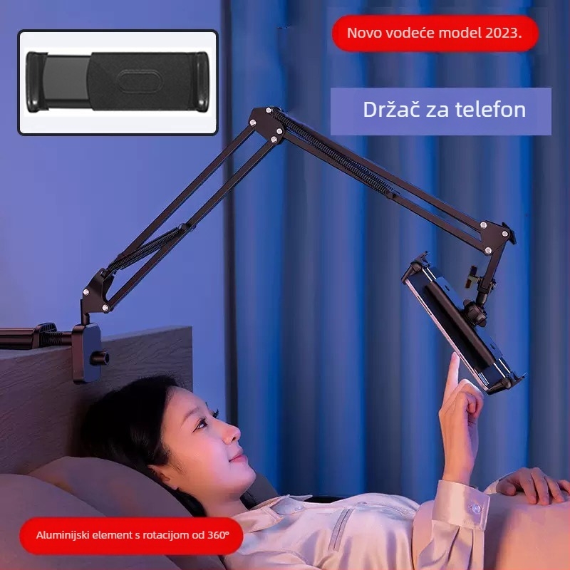 ZX02 Držač za telefon i tablet s rotirajućim cantileverom – iznad kreveta ili stola, dvostruka upotreba, od karbonskog čelika