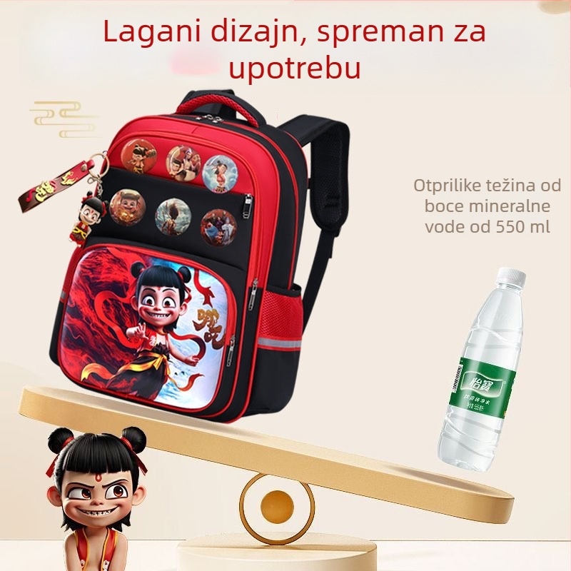 Nezha dječji ruksak, za vrtić i osnovnu školu, dizajn crtića, poliester, prozračan i izuzetno lagan, zakrivljene naramenice