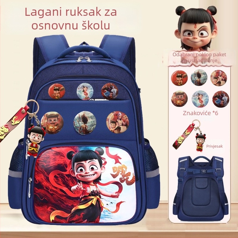 Nezha dječji ruksak, za vrtić i osnovnu školu, dizajn crtića, poliester, prozračan i izuzetno lagan, zakrivljene naramenice