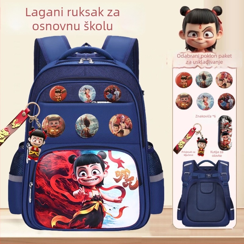 Nezha dječji ruksak, za vrtić i osnovnu školu, dizajn crtića, poliester, prozračan i izuzetno lagan, zakrivljene naramenice