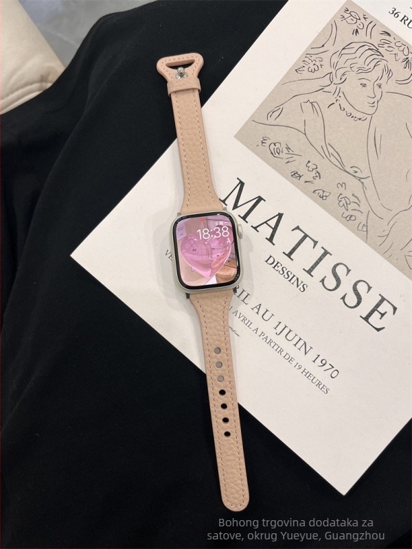 Kožni remen za Apple Watch – prava koža, Litchi tekstura, tanak dizajn struka, kompatibilan sa serijama 8/7 i Apple Watch 6/SE