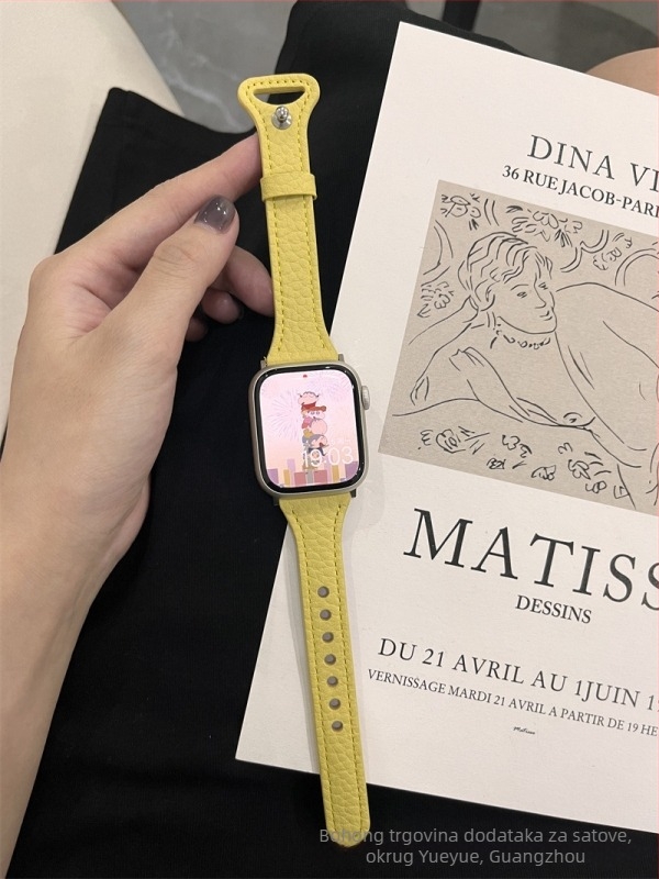 Kožni remen za Apple Watch – prava koža, Litchi tekstura, tanak dizajn struka, kompatibilan sa serijama 8/7 i Apple Watch 6/SE