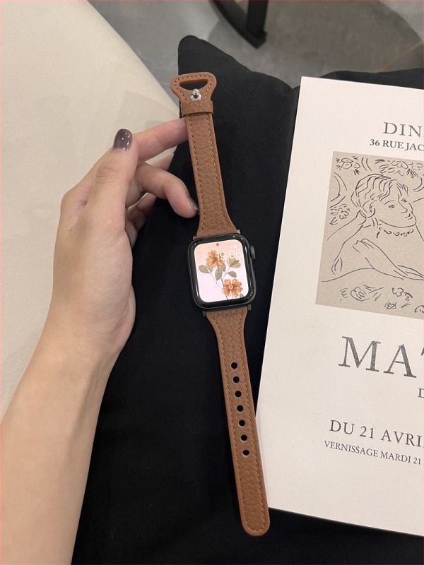 Kožni remen za Apple Watch – prava koža, Litchi tekstura, tanak dizajn struka, kompatibilan sa serijama 8/7 i Apple Watch 6/SE