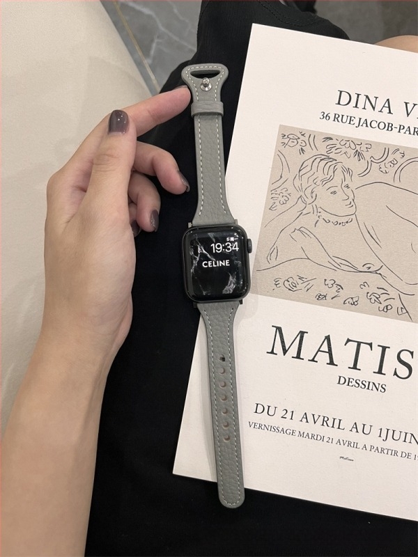 Kožni remen za Apple Watch – prava koža, Litchi tekstura, tanak dizajn struka, kompatibilan sa serijama 8/7 i Apple Watch 6/SE