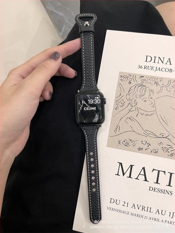 Kožni remen za Apple Watch – prava koža, Litchi tekstura, tanak dizajn struka, kompatibilan sa serijama 8/7 i Apple Watch 6/SE