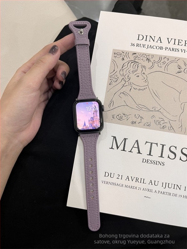 Kožni remen za Apple Watch – prava koža, Litchi tekstura, tanak dizajn struka, kompatibilan sa serijama 8/7 i Apple Watch 6/SE